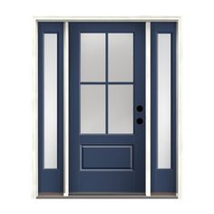 Therma-Tru® Benchmark® fiberglass doors won’t warp or rot like wood, nor will they dent or rust like steel. Smooth Surface Collection adds a sleek look to the entry with a smooth surface perfect for paint. Flush-glazed clear Low-E glass is built into this 3/4-lite door for a clean, seamless appearance while simulated divided lites add a tailored look. Choose from 6 on-trend paint colors backed by a 10-year limited finish warranty. Includes Therma-Tru® Benchmark® PLUS composite door frame and edg Single Front Door With Sidelights, Fromt Doors, Exterior Doors With Sidelights, Mobile Home Doors, Front Door With Sidelights, Single Front Door, Door With Sidelights, Replacing Front Door, Best Front Doors