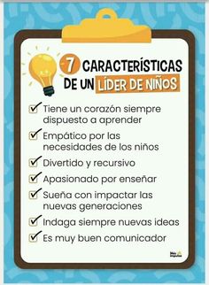 a clipboard with the words caracteristicas de un lider de nios