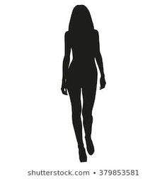 the silhouette of a woman walking on a white background