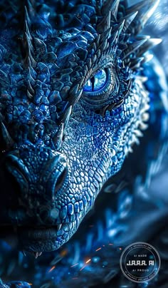 a close up of a blue dragon's face