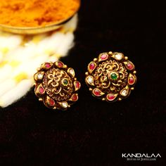 Embrace timeless beauty with these exquisite antique stud earrings, crafted from 22 karat gold, combining heritage charm with contemporary flair for any occasion. Earrings Antique Gold, Gold Stud Earrings Designs, Gold Ear Studs, 22 Carat Gold Jewellery, Ganesha Pendant, Antique Gold Earrings, Beads Designs, Gold Chain Design, Antique Jewelry Indian