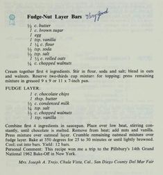 an old recipe for fudgenut layer bars