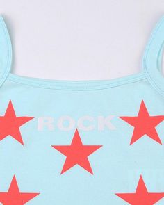 Details: Cami top with star graphical designTop Length: CroppedSleeve Length: SleevelessMaterials:95% Cotton + 5% Spandex Graphical Design, Cropped Top, Cami Top, Cami Tops, Sky Blue, Tops Designs, Sleeve Length, Spandex, Crop Tops