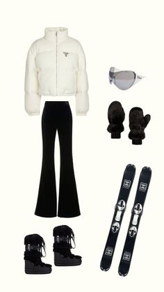 Ski Girl Aesthetic Outfits, Black And White Ski Outfit, Skiing Outfit Aesthetic, White Ski Outfit, Aspen Outfits, Ski Resort Outfit, Cute Ski Outfits, Aesthetic Skiing, Ski Ideas