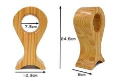 a wooden object is shown with measurements for the size and shape, including an oval hole