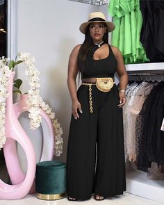 DETAILS 2pc wide leg pant set Crop top Elastic waist pant  Inseam 33 Pants has a lot of stretch  SIZE (IN) BUST WAIST HIPS PANTS LENGTH S 33.9 27.6 37.0 41.0 M 35.4 29.1 38.6 42.0 L 37.0 30.7 40.2 43.0 XL 38.6 32.3 41.7 44.0 2XL 40.2 33.9 43.3 45.0 3XL 41.7 35.4 44.9 46.0 Non-stretch Two-piece Wide Leg Pants, Wide Leg Non-stretch Pants, Chic Non-stretch Wide Leg Sets, Spring Black Trousers Set, Black Trousers Set For Spring, Black Wide Leg Summer Sets, Chic Black Two-piece Bottoms, Chic Two-piece Wide Leg Pants, Solid Color Wide Leg Two-piece Bottoms