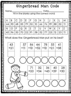 a worksheet for the gingerbread man code to help students learn how to count numbers