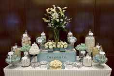 The Candy Buffet Companymodernweddingblog Wedding Shower Desserts, Candy Table Ideas, Tiffany Theme, Lolly Buffet, Tiffany Party