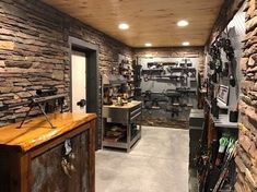 the inside of a garage with lots of tools