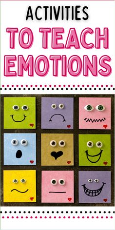 the cover of an activity book for kids to teach emotions with pictures of faces and eyes