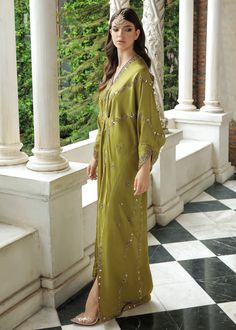 Sheen green pure rawsilk Kaftan all handworked with dabka, resham, zardozi and mirrorwork details (fully worked front and back) Festive Chanderi Kaftan With Mirror Work, Green Embellished Kurta With Traditional Drape, Raw Silk Kaftan With Zari Work For Diwali, Embellished Green Kurta, Wedding Chanderi Kaftan With Dabka, Diwali Raw Silk Kaftan With Zari Work, Festive Designer Wear Raw Silk Kaftan, Festive Raw Silk Kaftan For Designer Wear, Unstitched Bollywood Style Raw Silk Kaftan