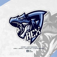 an image of a blue and white logo with the word rex on it's face