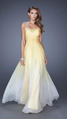 La Femme - 20167 Ombre Lace Trimmed Sweetheart A-Line Gown Elegant Yellow Gown For Debutante Ball, Elegant Yellow Dress For Debutante Ball, Formal Fitted Ombre Dress, Elegant Ombre Dress For Prom, Elegant Ombre Prom Dress, Yellow Ombre Dress, Pleated Gown, Yellow Ombre, Ombre Lace