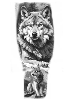 an image of a wolf tattoo design on the left side of his arm and chest