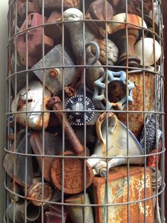 a bunch of junk that is in a cage