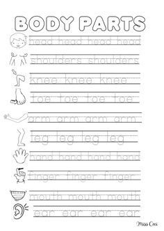 the body parts worksheet for kids to practice their handwriting and writing skills on