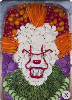 Pennywise The Clown Veggie Tray, Clown Veggie Platter, It Veggie Tray, Pennywise Veggie Platter, Penny Wise Veggie Tray, Halloween Theme Veggie Tray, Halloween Scary Treats, Pennywise Veggie Tray, Spooky Veggie Platter