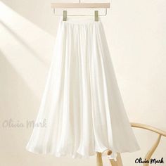 Olivia Mark - High-waisted Pearl Organza Skirt with Irregular Sheer Layers Flowy Wide Leg White Skirt, Plain Long Skirt For Summer, Flowy Solid Color Midi Skirt, Solid Plain Maxi Skirt For Spring, Spring Plain Flowy Skirt, Summer Plain Relaxed Fit Skirt, Flowy Solid Skirted Bottoms, White Asymmetrical Flowy Skirt, White Flowy Asymmetrical Skirt