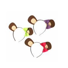 three mouse ears with different colors on them