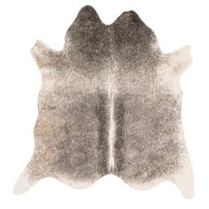 a gray and white cowhide rug on a white background