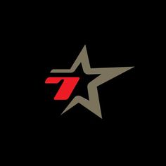 the 7 seven star logo is shown in red and grey on a black background,