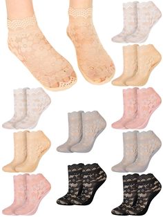 PRICES MAY VARY. Vibrant Color Selection: cater to your decor needs with our lace socks, available in an array of colors including black, white, gray, skin, and pink; Their vibrant color palette signifies their suitability for women, making them suitable for matching with outfit Design for Women: our women's lace socks aren't just practical, they're made with stylish women in mind; From casual wear to formal outfits, their delicate yet sturdy lace and crystal yarns construction lends a touch of Lace Ankle Socks, Sheer Socks, Lace Socks, Outfit Design, Formal Outfits, Pretty Design, Formal Outfit, Socks And Hosiery, Ankle Socks