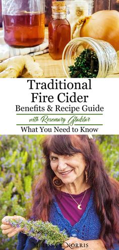 the cover of traditional fire cider benefits and recipe guide with an image of a woman holding