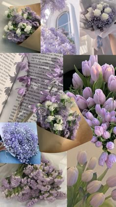 a bunch of flowers that are in some kind of collage with words on it