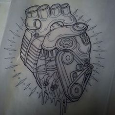 a drawing of a heart made up of different types of motorbikes and parts