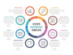 an info board with eight steps and icons in the center - miscellaneous objects / business conceptual