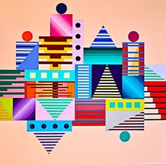 an abstract painting with multicolored lines and shapes