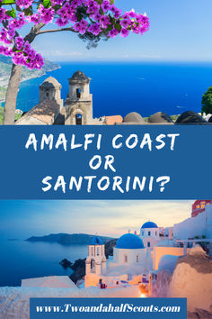 an island with purple flowers and the words amalfi coast or san antonio?