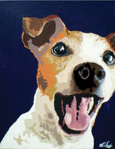 a painting of a dog with its tongue out