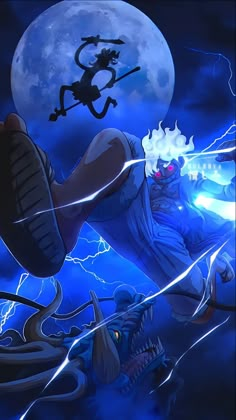 an animated image of a woman flying through the air with lightning coming from her feet