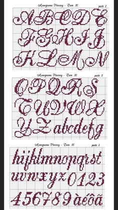 three different types of cross stitch font and numbers