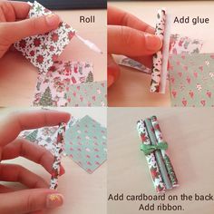 instructions to make an origami christmas tree out of wrapping paper and glue on the back