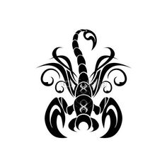 an abstract scorpion tattoo design with swirls and dots in black on a white background