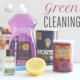 various cleaning products are displayed with the words green cleaning