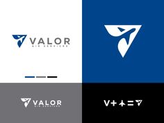 the logo for valor air services, which is designed in two different colors and font