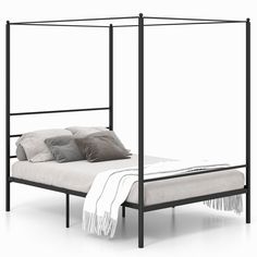 Tangkula Twin Metal Canopy Platform Bed Frame Mattress Foundation W/ Slat Support : Target Metal Canopy Bed Frame, Metal Bed Base, High Bed Frame, Romantic Bed, Hanging Beds