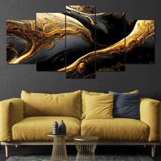 Luxury Abstract Marble in Black & Gold - NicheCanvas Black And Gold Wall Art, Marble Detail, Gold Canvas, Elegant Frame, Elegant Home, Elegant Home Decor, Gold Walls, Gold Art, Bold Design