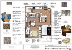 the floor plan for a small apartment with furniture and accessories in different rooms, including an open