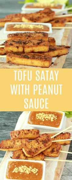 tofu saay with peanut sauce on skewers are ready to be eaten