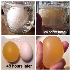 four pictures showing how to make hard boiled eggs in water and then put them in an ice bucket