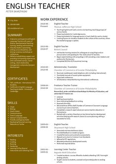 an english teacher resume with no work experience on the front and center page, it is also