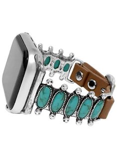 High Polish Textured Western Concho Style Layered Oval Shape Casting With Natural Gem Stone Apple Watch Leather Band Size: 38MM-40MM or 42MM-44MM I Watch Bands, Layered Oval, Apple Watch Leather Band, Custom Apple Watch Bands, Apple Watch Bands Fashion, Apple Watch Leather, Bracelet Apple Watch, Turquoise Leather, Apple Watch Bands Leather