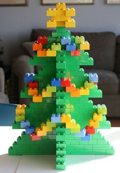 a lego christmas tree sitting on top of a table