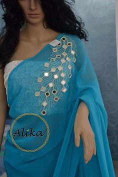 Mirror Work On Saree, Mirror Work Saree Designs, Mirror Work Sarees, Mirror Work Saree, Mirror Work Blouse Design, Sari Design, Wedding Saree Blouse Designs, Hand Embroidery Dress, Saree Embroidery Design