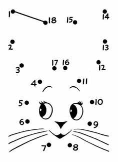 an animal dot to dot game for kids with numbers and faces on the page, which includes