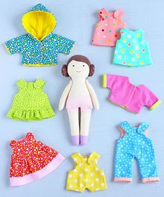 This is the perfect scrap buster sewing project! Use your leftovers to sew one or all four dolls and their clothes. The 8-piece doll wardrobe includes dresses, sundresses, overalls, and jackets. The sewing pattern is easy to follow and beginner friendly, with lots of doll making tips and tricks. The dolls are pocket-sized, perfect for dollhouse play. Diy Dolls, Clothes Making, Mini Dolls, Summer Capsule, Small Sewing Projects, Cloth Dress, Summer Capsule Wardrobe, Art Dolls Handmade